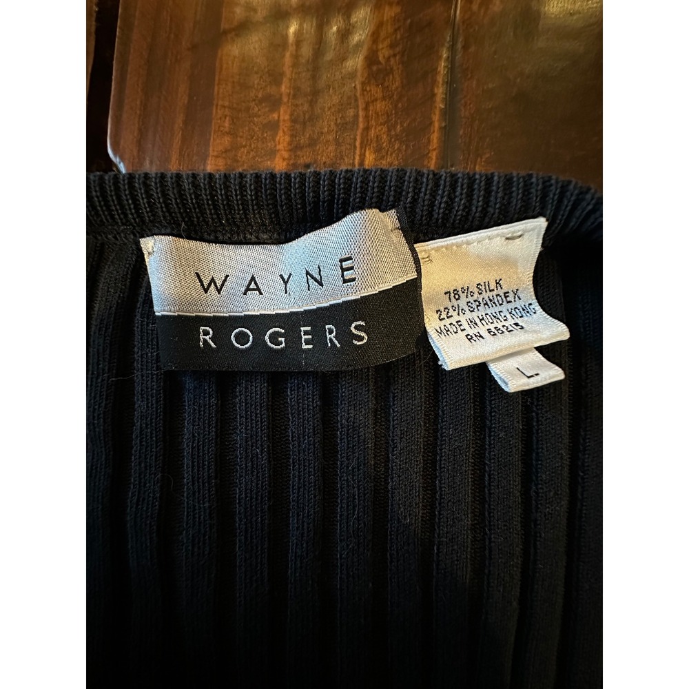 Vintage Wayne Rogers Black Ribbed Silk Blend Scoop Neck Long Sleeve Top Large - Picture 3 of 6